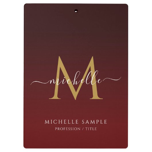 Red Black Gold Script Typography Name Monogram クリップボード (裏面)
