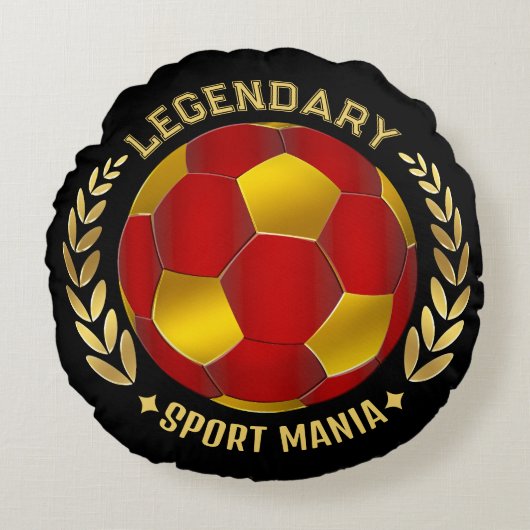 Red Black Gold Soccer Logo ラウンドクッション (正面)