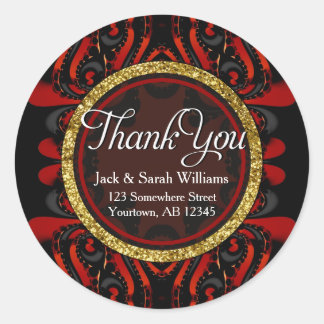 Red Black + Gold Thank You round Stickers ラウンドシール