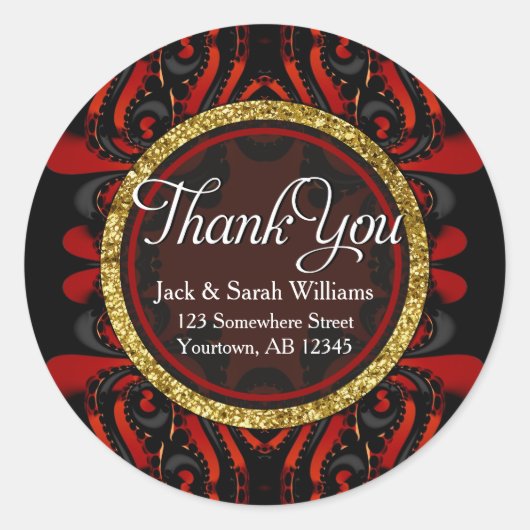 Red Black + Gold Thank You round Stickers ラウンドシール (正面)