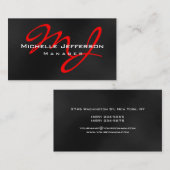 Red Black Gray Manager Monogram Business Card 名刺 (正面/裏面)
