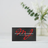Red Black Gray Manager Monogram Business Card 名刺 (スタンド正面)