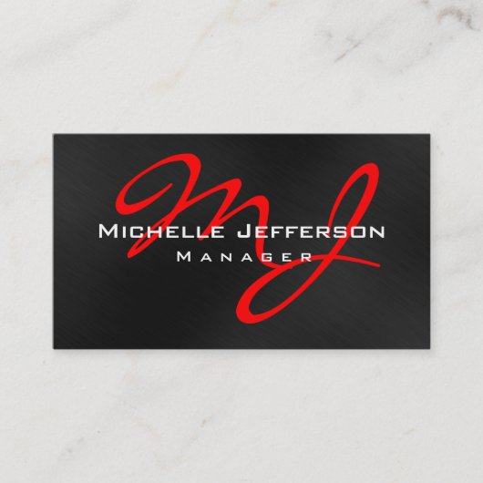 Red Black Gray Manager Monogram Business Card 名刺 (正面)