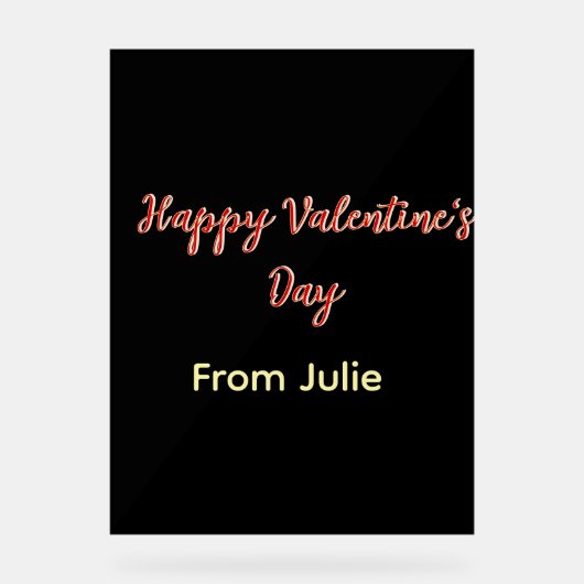 Red black happy Valentine's day from name stylish  アクリルサイン (正面)