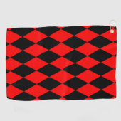 Red Black Harlequin Diamonds Checkers Design  ゴルフタオル (横)