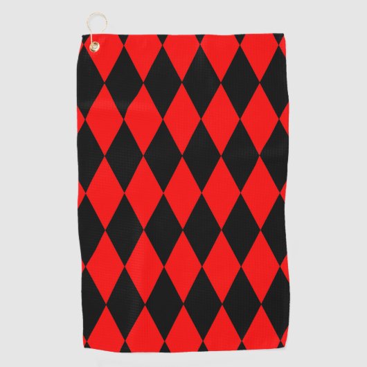 Red Black Harlequin Diamonds Checkers Design  ゴルフタオル (正面)