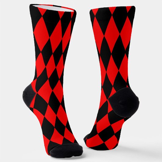 Red Black Harlequin Diamonds Checkers Design  ソックス
