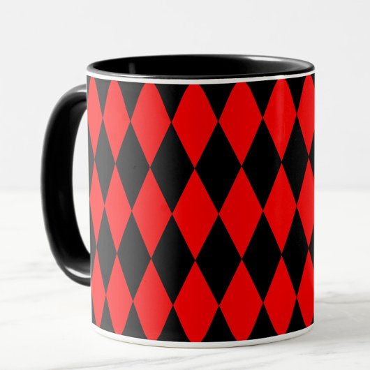Red Black Harlequin Diamonds Checkers Design  マグカップ