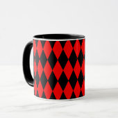 Red Black Harlequin Diamonds Checkers Design  マグカップ (正面左)