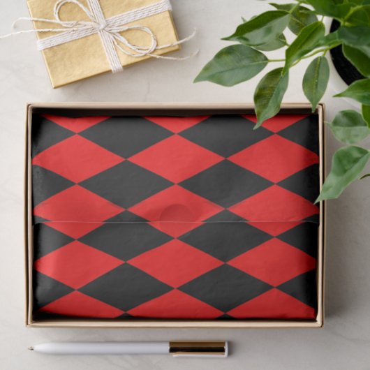 Red Black Harlequin Diamonds Checkers Design  薄葉紙 (ギフト)