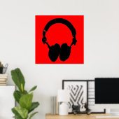 Red Black Headphone Silhouette Pop Art Poster ポスター (ホームオフィス)