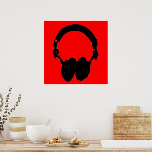 Red Black Headphone Silhouette Pop Art Poster ポスター (キッチン)