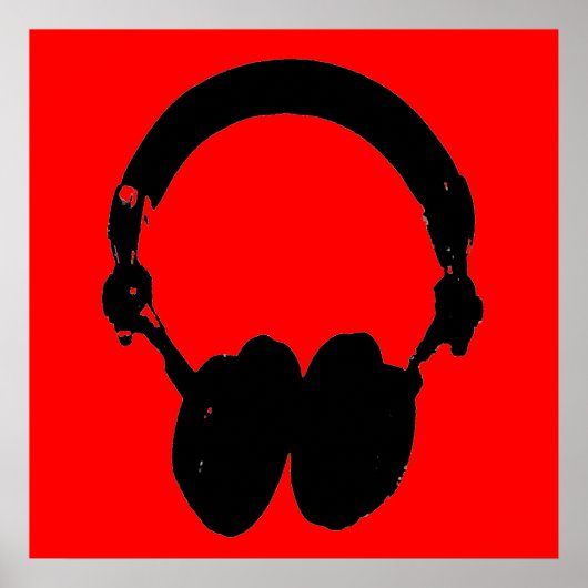 Red Black Headphone Silhouette Pop Art Poster ポスター (正面)