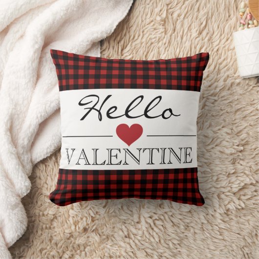 Red & Black Hello Valentine Plaid Gingham クッション (ブランケット)