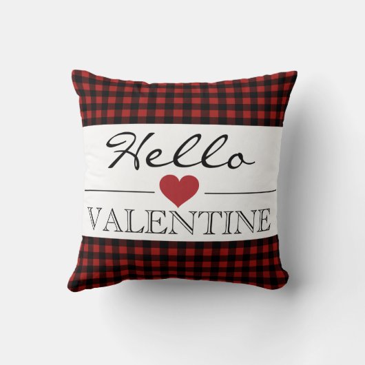 Red & Black Hello Valentine Plaid Gingham クッション (裏面)