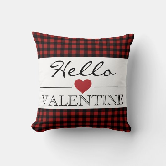 Red & Black Hello Valentine Plaid Gingham クッション (正面)