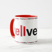 Red & Black hellvetica ワードマーク コーヒーカップ (正面左)