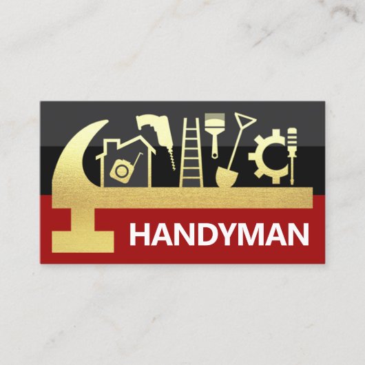 Red Black Layers Gold Hammer Handyman Tools 名刺 (正面)