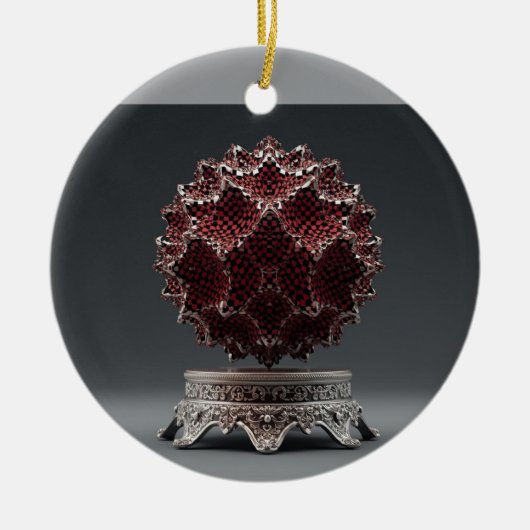 Red & Black Mandelbrot Sphere On Silver Pedestal セラミックオーナメント (正面)
