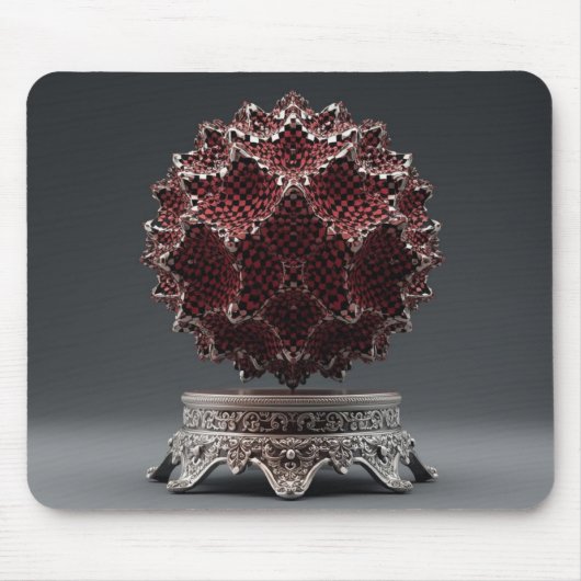 Red & Black Mandelbrot Sphere On Silver Pedestal マウスパッド (正面)
