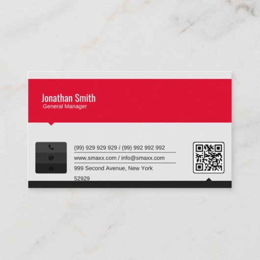 Red & Black Modern Business Card | Bold Corporate  名刺 (裏面)