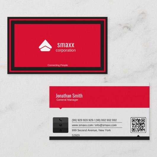 Red & Black Modern Business Card | Bold Corporate  名刺 (正面/裏面)