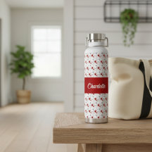 Red Black Modern Hearts Retro Monogram Name