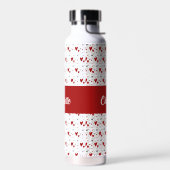 Red Black Modern Hearts Retro Monogram Name ウォーターボトル (左面)