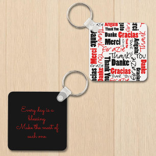 Red Black Multilingual "Thank You"タイポグラフィ キーホルダー