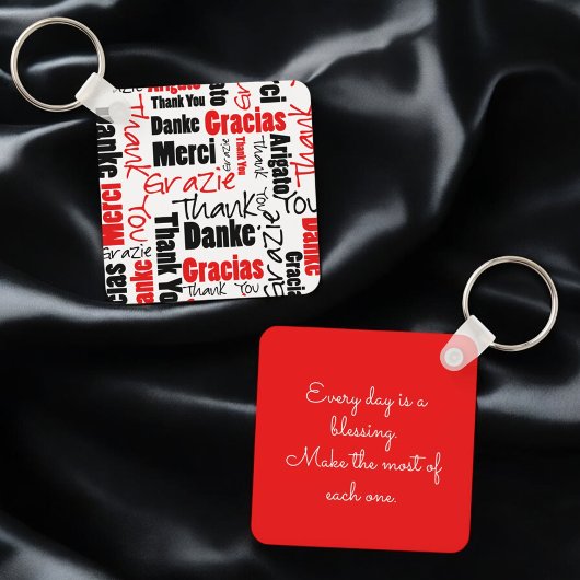 Red Black Multilingual "Thank You"タイポグラフィ キーホルダー