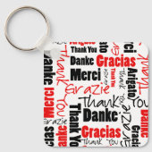 Red Black Multilingual "Thank You"タイポグラフィ キーホルダー (正面)