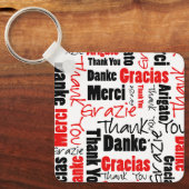 Red Black Multilingual "Thank You"タイポグラフィ キーホルダー (正面)