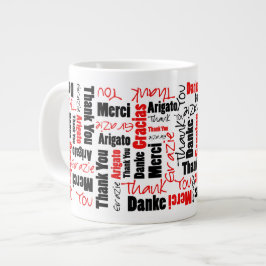 Red Black Multilingual Thank You Word Cloud ジャンボコーヒーマグカップ