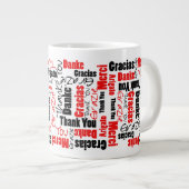 Red Black Multilingual Thank You Word Cloud ジャンボコーヒーマグカップ (正面右)