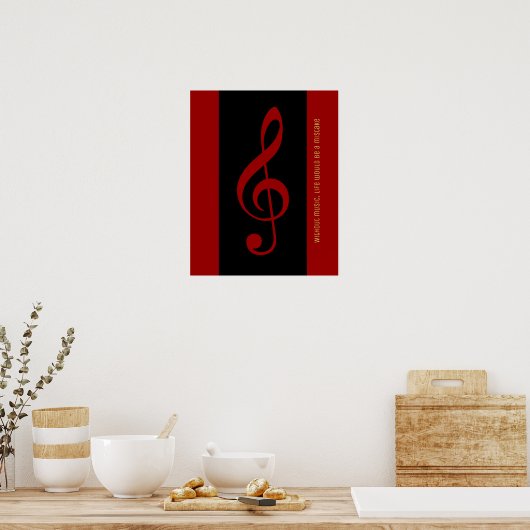red black musical note (treble clef) ポスター (キッチン)