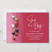 Red Black Pink Hearts Wedding Save the Date セーブザデート (正面)