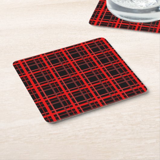 Red & Black Plaid スクエアペーパーコースター (アングル)