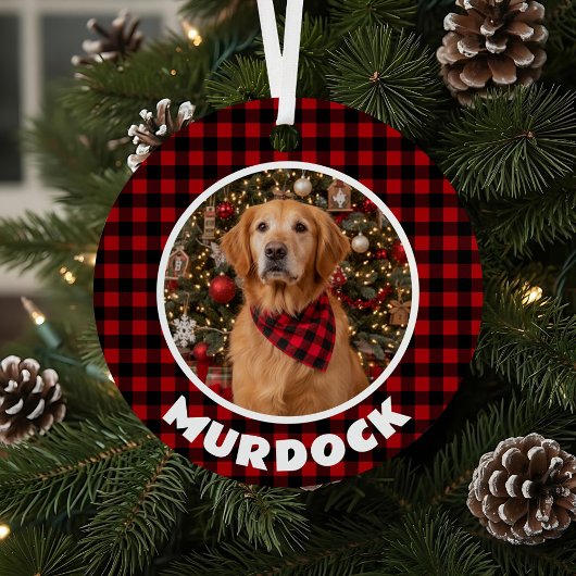 Red & Black Plaid Christmas Personalized Pet メタルオーナメント
