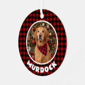 Red & Black Plaid Christmas Personalized Pet メタルオーナメント (正面左)