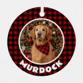 Red & Black Plaid Christmas Personalized Pet メタルオーナメント (正面)
