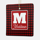 Red & Black Plaid Monogram Name Christmas  セラミックオーナメント (左)