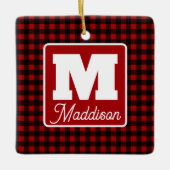 Red & Black Plaid Monogram Name Christmas  セラミックオーナメント (正面)
