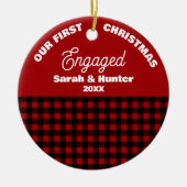Red & Black Plaid Our 1st Christmas Engaged セラミックオーナメント (正面)
