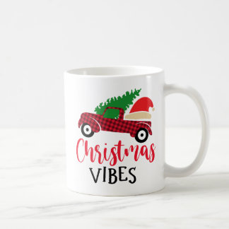 Red Black Plaid Pattern Rustic Christmas Truck  コーヒーマグカップ