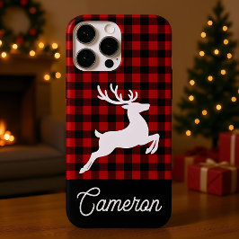 Red & Black Plaid with Reindeer Custom Name iPhone 16 Pro Maxケース