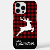 Red & Black Plaid with Reindeer Custom Name Case-Mate iPhoneケース (裏面)