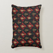 Red Black Quilt Squares Gold Christmas Trees アクセントクッション (正面(垂直))