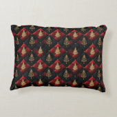 Red Black Quilt Squares Gold Christmas Trees アクセントクッション (裏面)