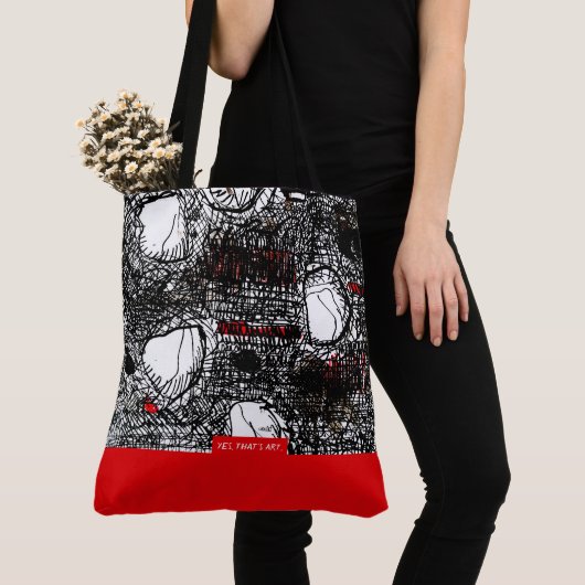 Red&Black Scribble, Tragetaschen Mit Langen Träger トートバッグ (クローズアップ)