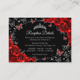 Red Black Silver Quinceanera Reception Details エンクロージャーカード